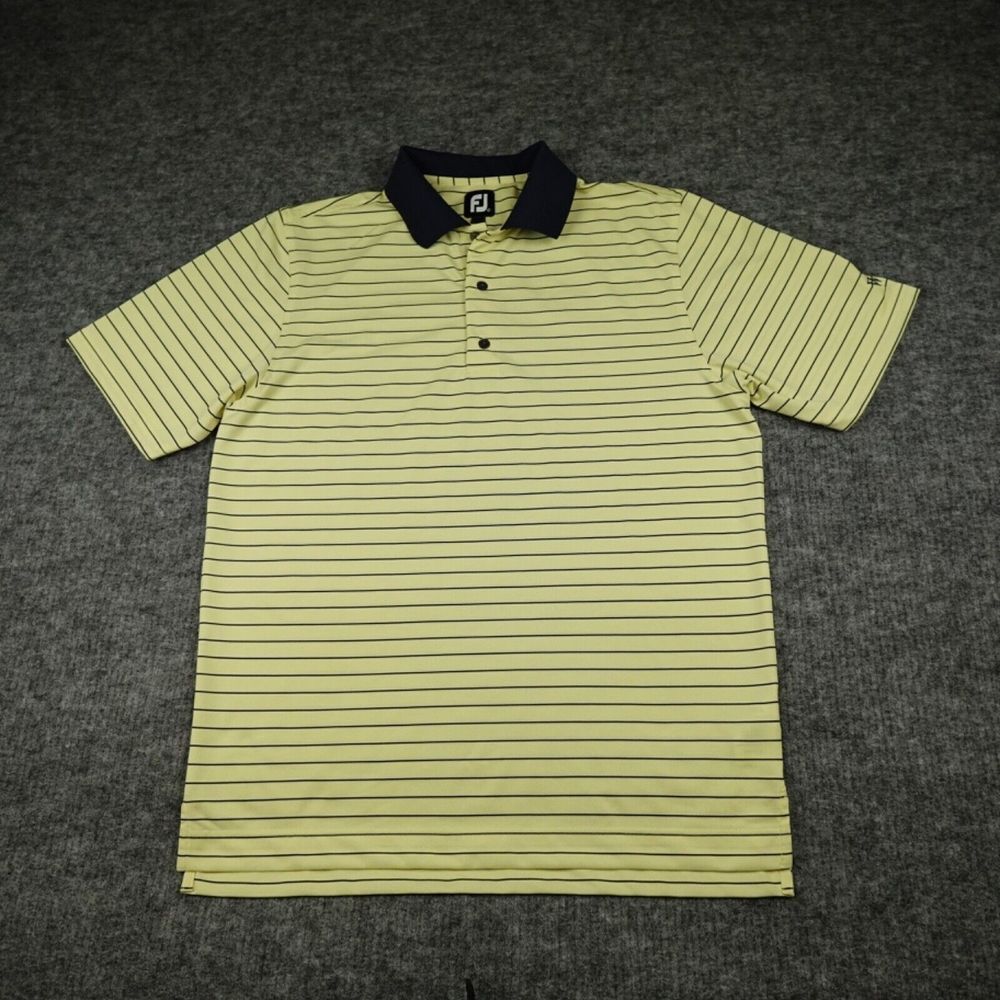 FootJoy Polo Shirt Mens Large Yellow Blue Striped Lightweight Active Golf Casual